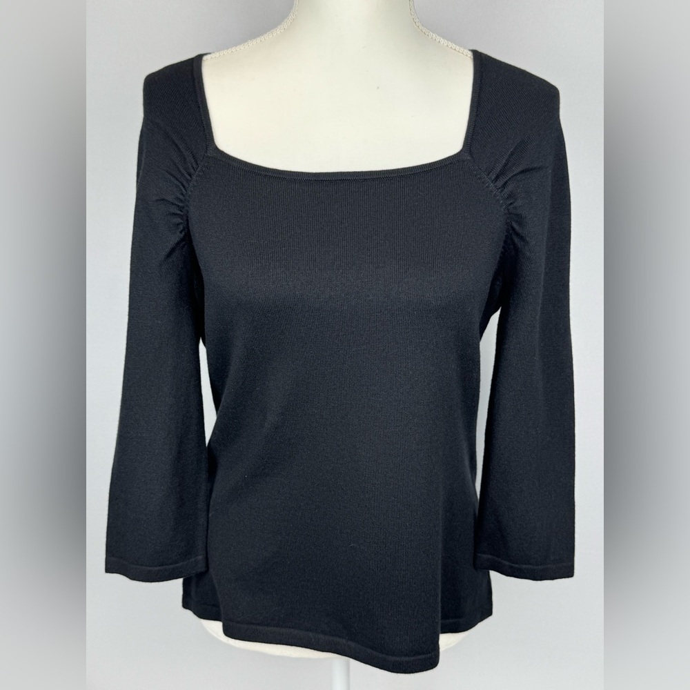 NWT Ann Taylor Black Sweater Silk Cotton Cashmere Blend Lightweight Large Petite
